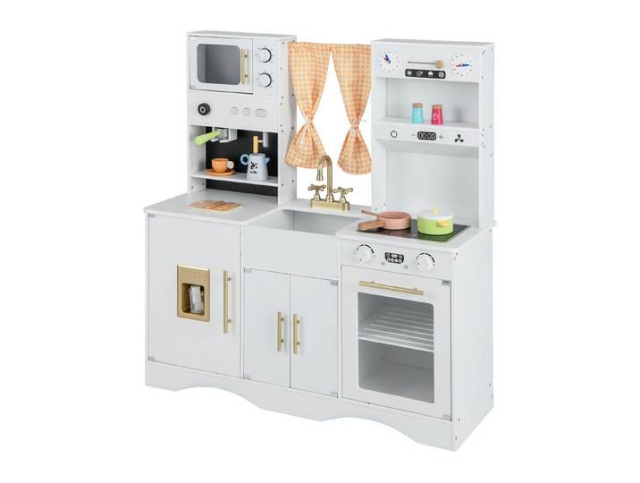 COSTWAY Spielküche Holz, Kinderküche mit Mikrowelle, Spüle