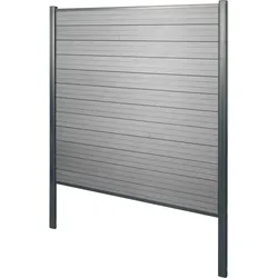 WPC-Sichtschutz Savoie, Windschutz Zaun, Alu-Pfosten zum Einbetonieren ~ Basiselement, 190cm grau