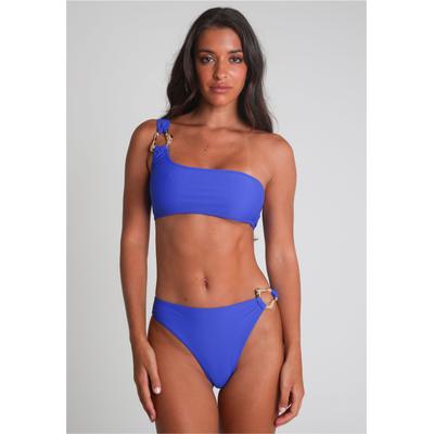 Triangel-Bikini-Top MODA MINX "Irregular Hoop", Damen, Gr. S, blau, 82% Polyamid, 18% Elasthan, unifarben, Bikini-Oberteile, mit edlem Schmuckelement