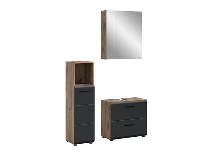 xonox.home – 3 TLG. Badezimmerkombination Ice 105x185x30 cm in Korpus Nox Oak Nachbildung und Front schwarz matt – Hochwertige Badmöbel-Kombi – modern, pflegeleicht & edel