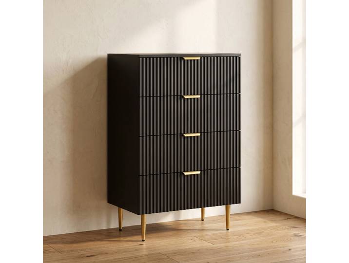 HOMCOM Commode 4 Tiroirs Moderne Noir 60x40x96cm Poignées Dorées