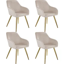 TecTake GmbH tectake Esszimmerstuhl Marilyn Samtoptik, goldene Stuhlbeine - 4er Set taupe/gold