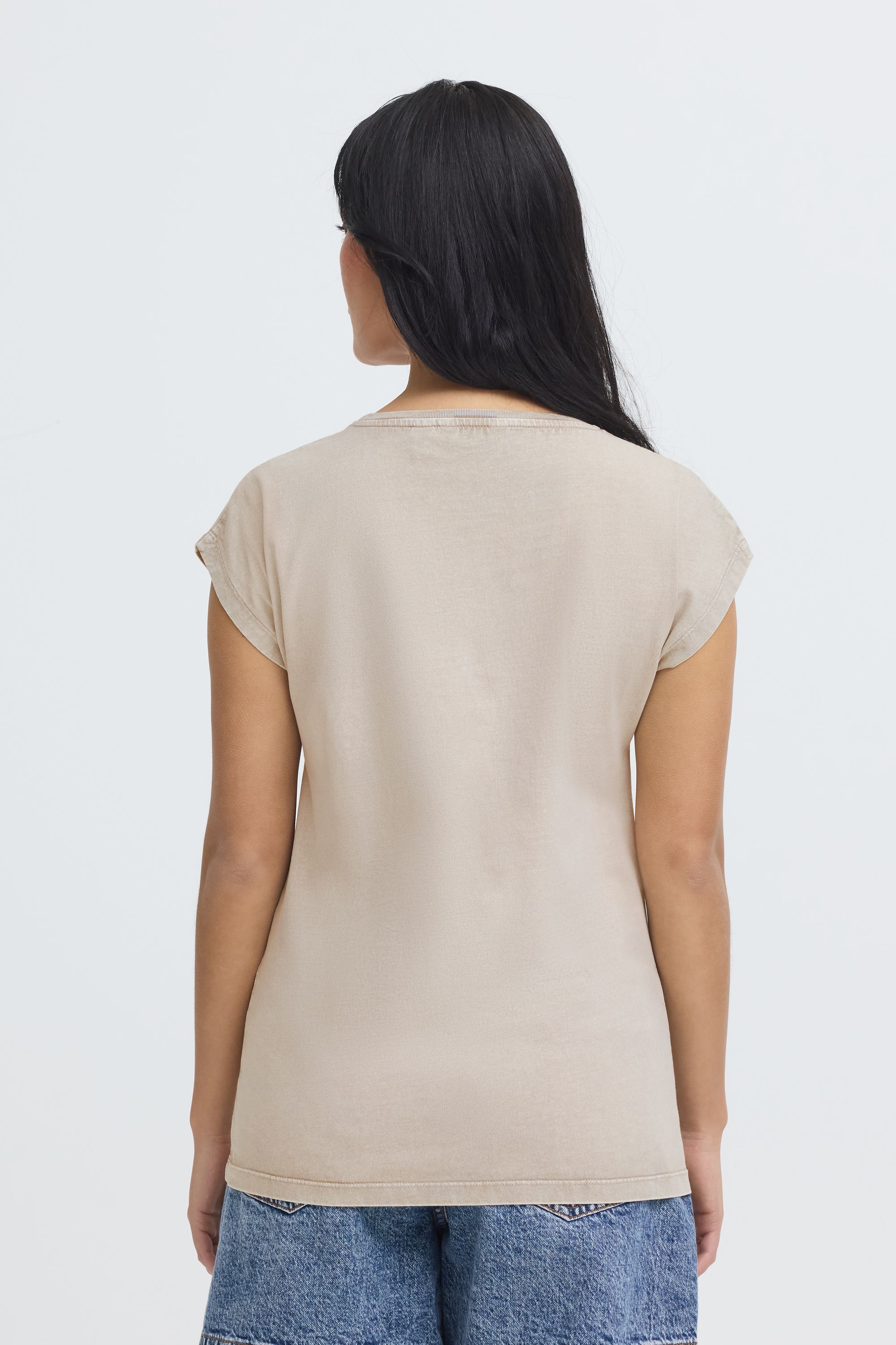 Rundhalsshirt OXMO "Rundhalsshirt OXSille", Damen, Gr. L, beige (humus), Obermaterial: 100% Baumwolle CO., Shirts Rundhalsshirt