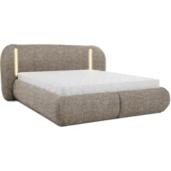 POLSTERBETT Corfu, LED-Beleuchtung, Bettkasten und Taschenfedernmatratze 26 cm, 140x200, Braun