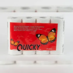 Quicky Küchenrolle, 3-lagig, Zellstoff, hochweiss, saugstark & weich, 48 Rollen (12x4 Rollen)