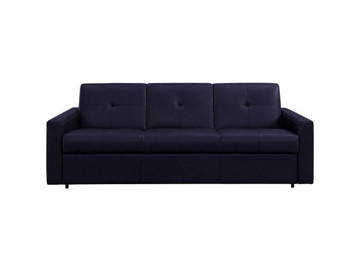 Novel Schlafsofa Bard, Dunkelblau, Kunststoff, Echtleder, Rindleder, Uni, 3-Sitzer, 206x81x96 cm, Wohnzimmer, Sofas & Couches, Sofas, Ledersofas