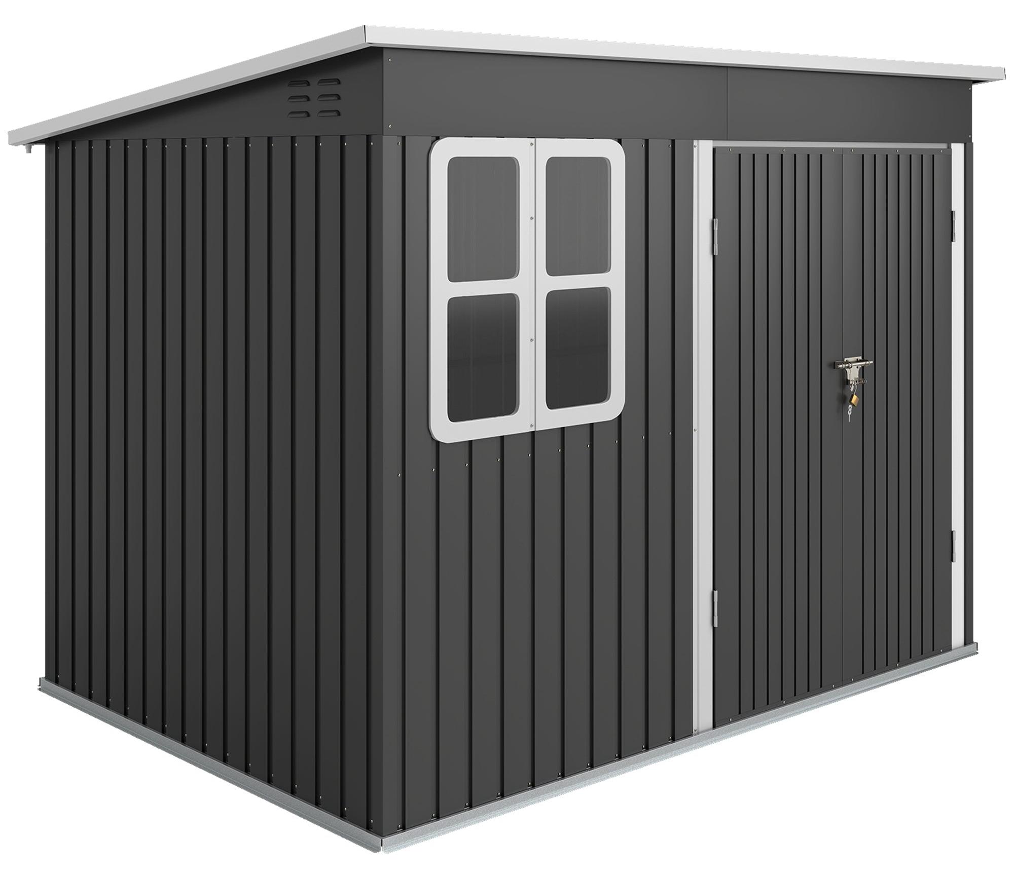 Gartenhaus aus Metall mit Fenster und breiter Tür | Farbe: Grau, Weiß | Abmessungen: 260x177x190 cm