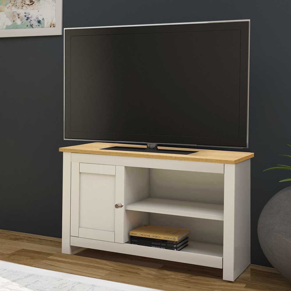 Pharao24.de TV Lowboard Fernsehtisch im Skandi Design mit zwei offenen Fächern