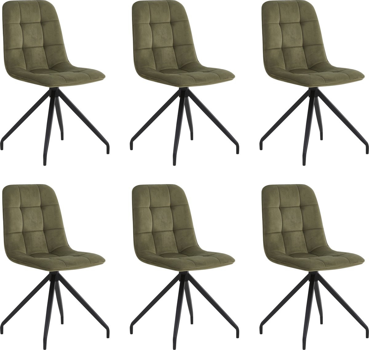 Colenis Farucci Eetkamerstoel Set van 6 Olijfgroen Velvet Moderne Eetkamerstoel met Spinpoot