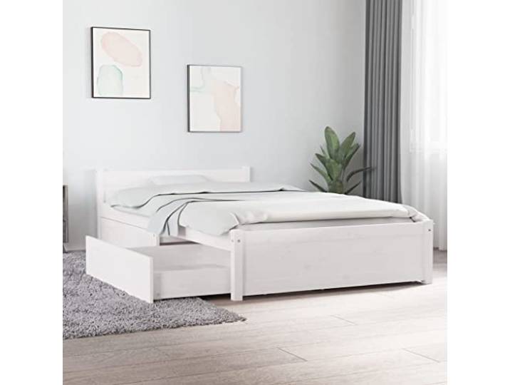 ZQQLVOO Bettgestell mit Schubladen Weiß 100x200 cm aus Massivholz - Praktisches Kiefernholz Bett mit Stauraum und robusten Lattenrost