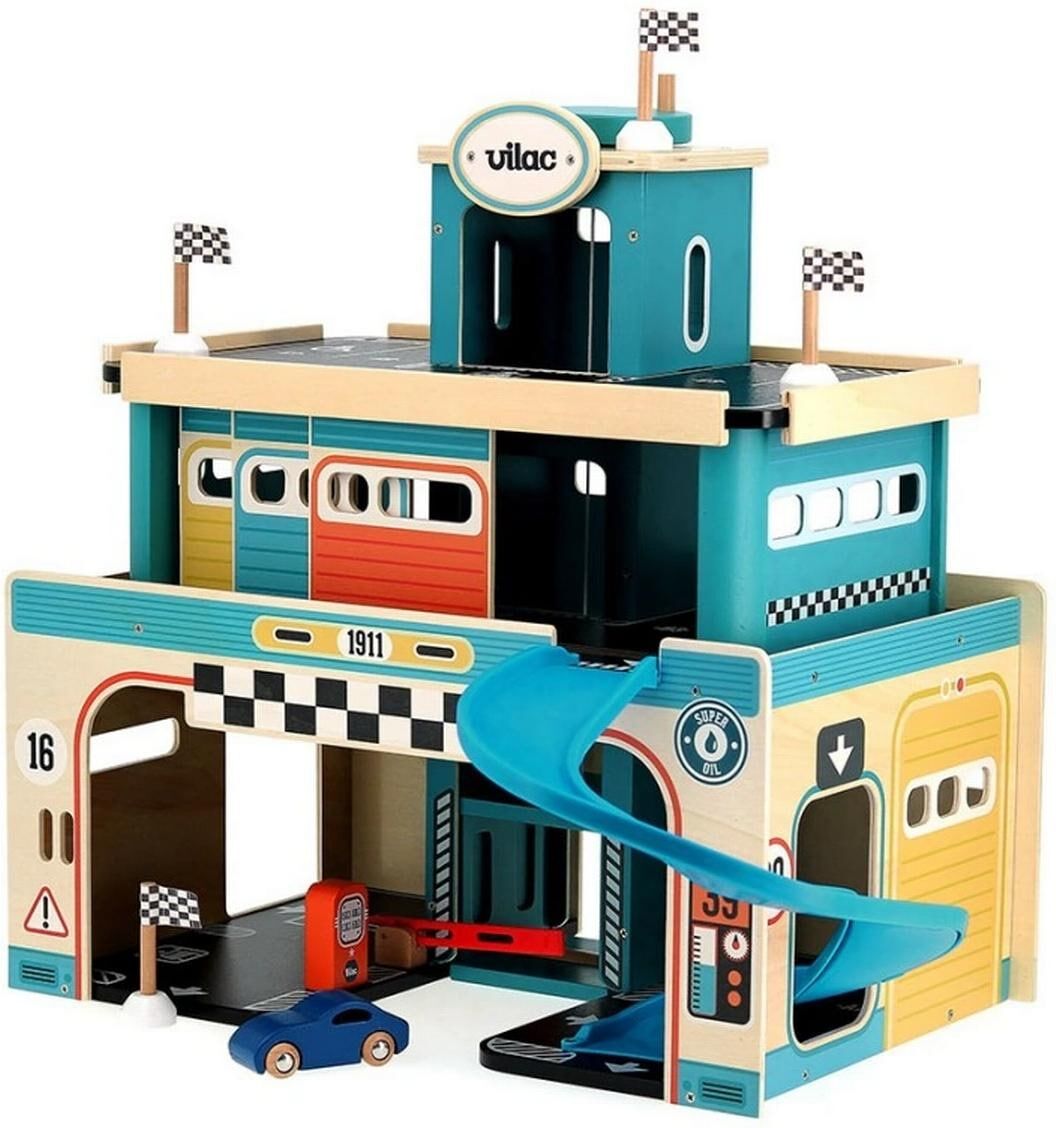 Spiel-Parkgarage VILAC "Vintage 53 x 49 x 44 cm", Kinder, bunt, Holz, Fahrzeug-Spielwelten Spiel-Parkgarage bunt Einheitsgröße