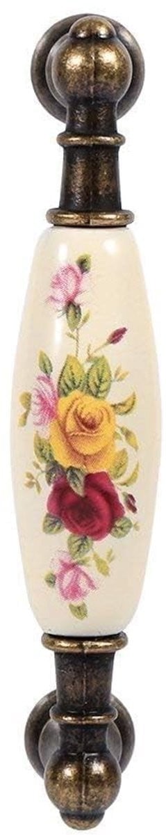 Dailygoody Keramische Ladehandvatten - Vintage Keukenkast Handvat - Antiek Brons - Bloem Patroon - Luxe Afwerking - 6 stuks