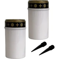 2er-Set Solar LED-Grabkerze mit Erdspiess weiss - Hochwertiges Grablicht ohne Brandgefahr - Wetterfest & langlebig - Ø 7xH 20cm - AAA Ni-MH Batterie