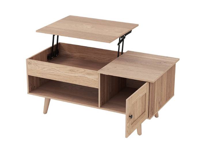 COSTWAY Couchtisch, Wohnzimmertisch Holz, höhenverstellbar, mit Stauraum