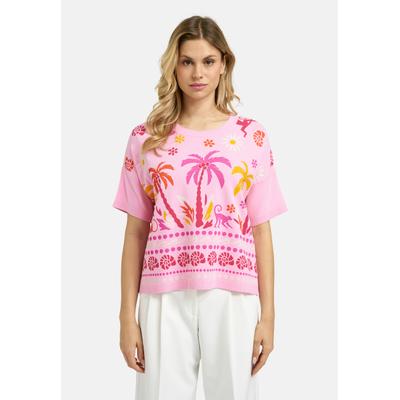 Rundhalspullover MILANO ITALY, Damen, Gr. L, rosa (pink), Feinstrick, Material: 70% Viskose, 30% Polyester, bedruckt, weit kurz, Rundhals, eingesetzt gerader Abschluss, Pullover Rundhalspullover, aus Feinstrick