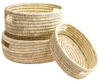 IH Casa Decor 3Pc Oval Natural Grass Basket With Handle Natural