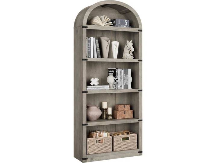 Bibliothèque cintrée - LUNSY - 182x76x30 cm - Gris - 5 étagères - Espacement 31 6 cm - MDF haute qualité