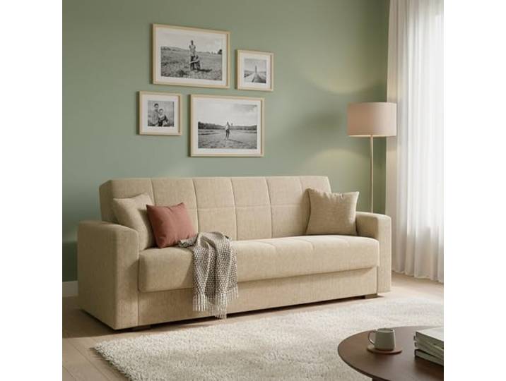 Dmora Schlafsofa 3 Sitzer Pinto 212x80 cm Beige mit Stauraum