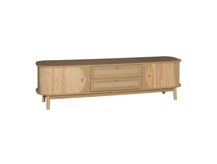 ComfortXL Lowboard De-40577 Mit Rattan-Design Naturholz, Naturfarben, 170x46x39.5 cm, Wohnzimmer, TV Möbel, Lowboards, Lowboards stehend