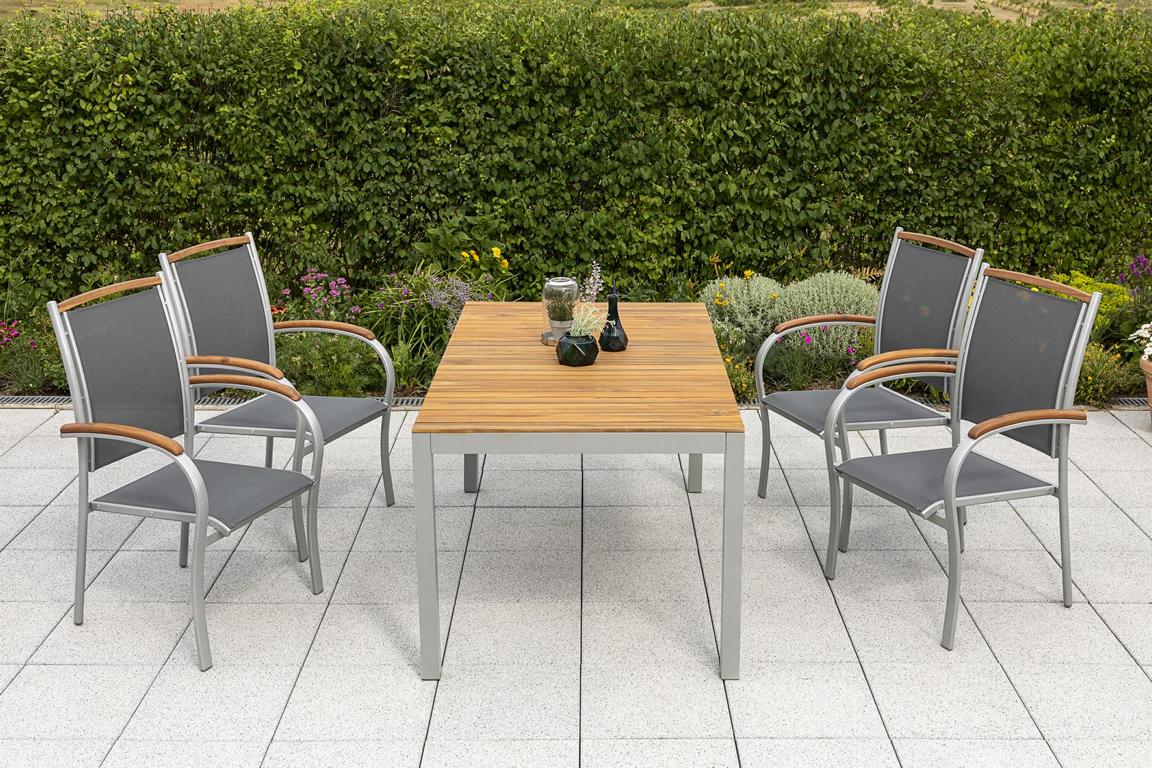 MERXXHANDELS Siena Set 5tlg 4 Sessel Holzapplikation Tisch 150x90cm 16909296
