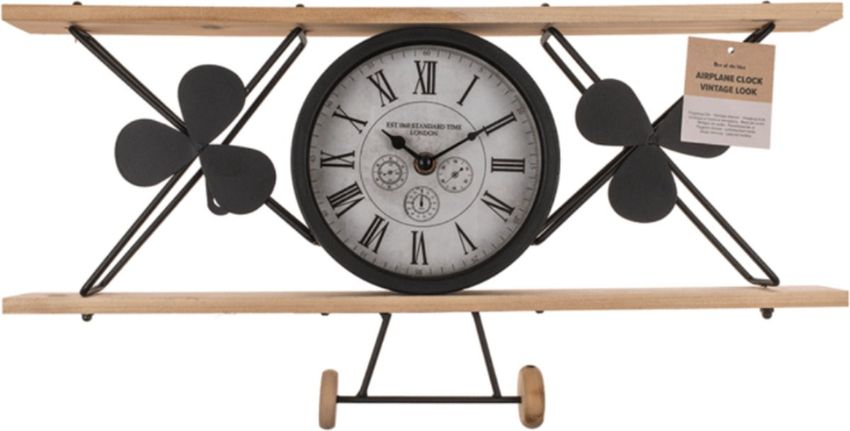 Ootb Wandklok met Vintage Vliegtuig Design in Metaal, Diameter: 60 cm