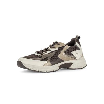 Keilsneaker GABOR, Damen, Gr. 38,5, braun (braun, natur kombiniert), Glattleder, Textil, Ziegenveloursleder, Mesh, Schuhe, Freizeitschuh, Schnürschuh mit Kontrastbesätzen, G-Weite