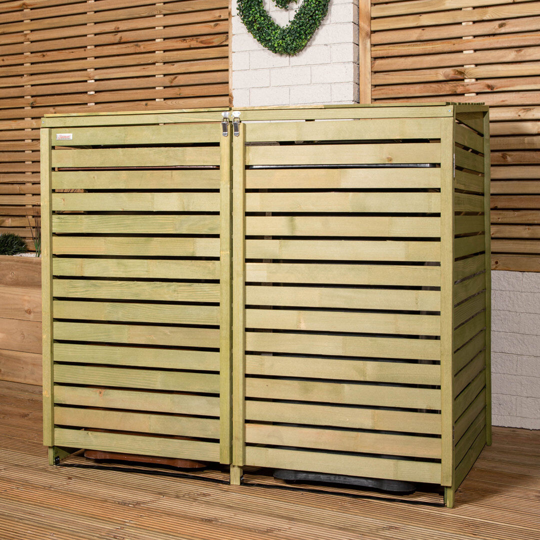 Samuel Alexander 1.34m x 1.2m Large Wooden Outdoor Garden Double Wheelie Bin Store Storage for 2 Bins 120cm H X 134cm W X 80cm D