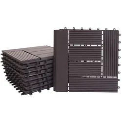 Mendler WPC Bodenfliese Rhone + Abschluss, Holzoptik Balkon/Terrasse, 11x je 30x30cm = 1qm Premium ~ anthrazit versetzt