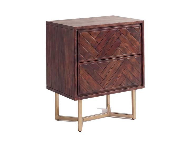 furnicato Nachttisch Nachtkästchen Echtholz 45x40x57 cm Dunkelbraun Gold, Handgefertigter Nachtschrank mit Schubladen für Boxspringbetten
