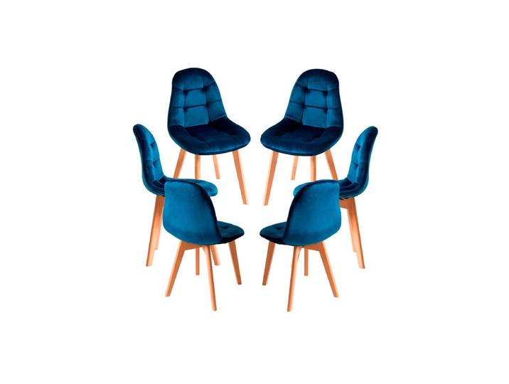 6er Set Kelen Samt Stühle - Blau