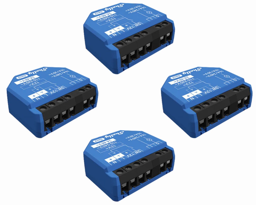 Shelly 1PM Gen3 Unterputz Relais max 16A 1 Kanal WLAN, Bluetooth Smart-Schalter 4er Pack