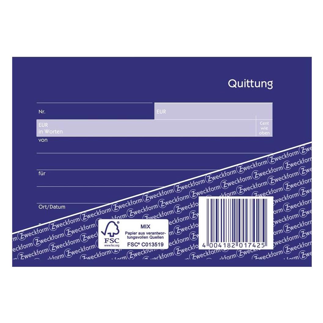 Avery Quittung Kleinunternehmer ohne MwSt., A6 quer (40x) (1742-5)