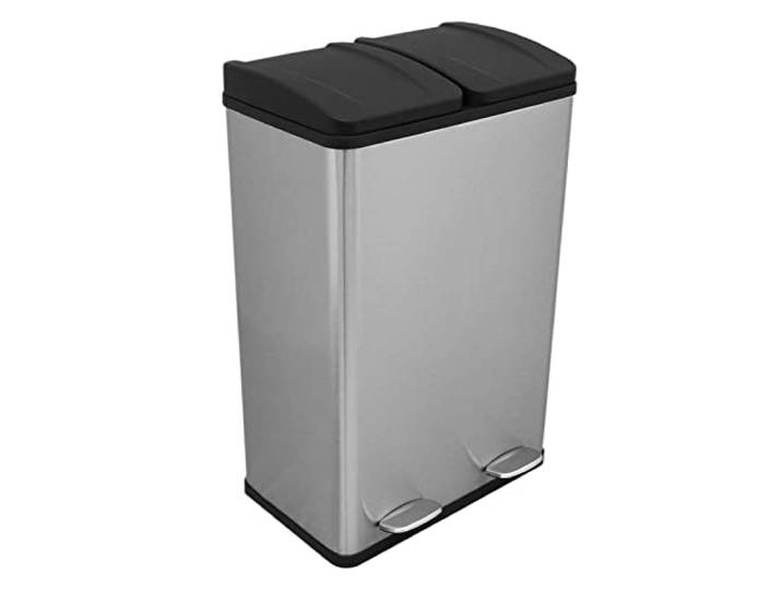 Monster Shop Doppel Tretmülleimer Edelstahl 60 L Mülltrennsystem Mülleimer Papierkorb Abfalleimer Recycling 2 Fächer herausnehmbar Pedal Bin Silber