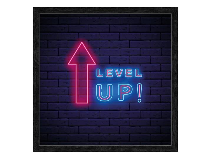 Image en bois Néon Level Up Verre flotté, MDF Bleu/Noir/Rouge 33 x 33 x 1cm