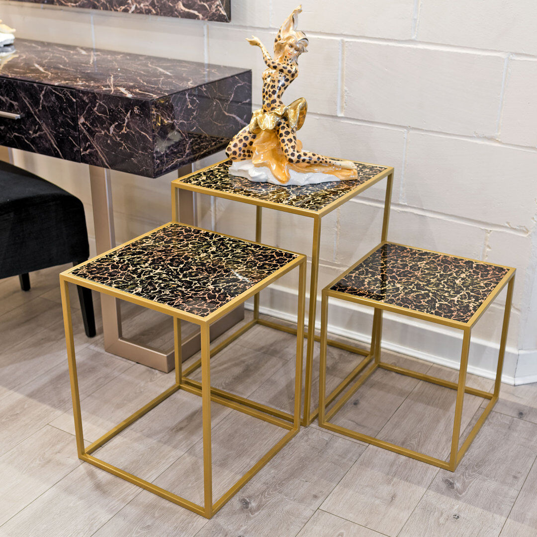 Laurence Llewelyn-Bowen LLB - NEST OF TABLES Set of 3 ROXY LEOPARD Gold