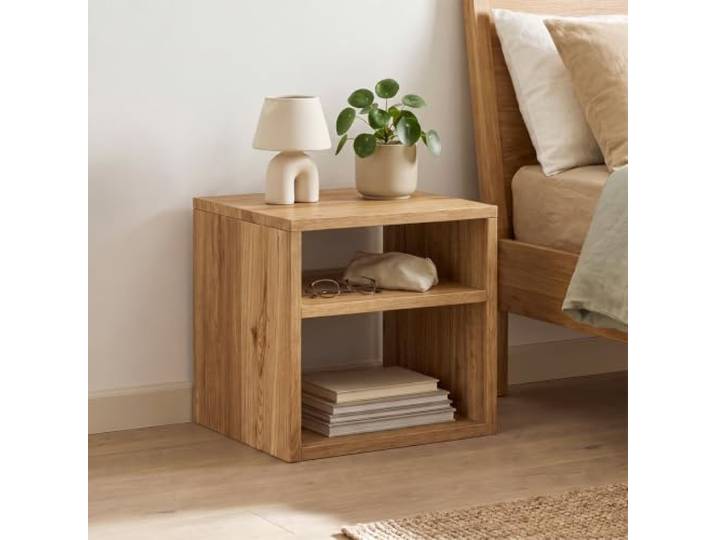 skølm Floki Nachttisch 40x40x40 cm mit Ablage, Massivholz Eiche, Natur Nachtschrank, Nachttischschrank, Bedside Table, Nachtkommode Schlafzimmer, Nachtkästchen Holz, Beistelltisch