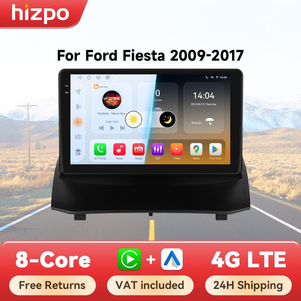 Selius Autoradio 9 Inch Dubbel Din met 360 Camera en Android 12 voor Ford Fiesta 2009-2017