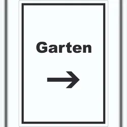HB-Druck Garten Aufkleber mit Text und Richtungspfeil rechts Blumen Rasen hochkant A8 (52x74mm)