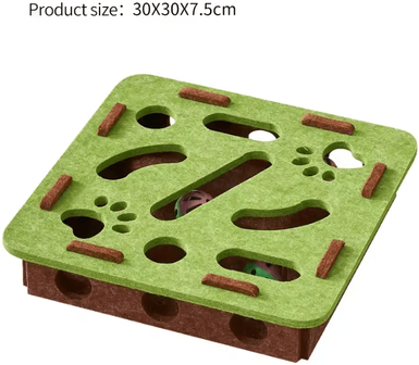 Inspire Curations MazePaws Interactive Felt Cat Puzzle Box With Bell Ball Toy green square