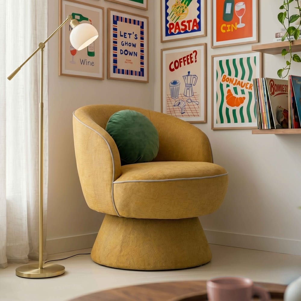 Oviala Fauteuil pivotant en tissu jaune Jaune 66x71x80cm
