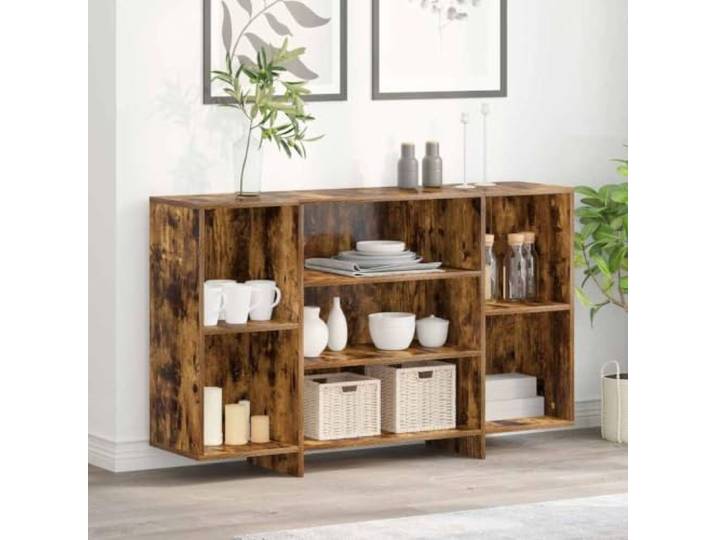 RJPLMFV Anrichte Eiche Rauchfarben, 120 x 30 x 75 cm, 4 Ablagen Holzwerkstoff, modernes Design, vielseitige Aufbewahrung, einfache Reinigung