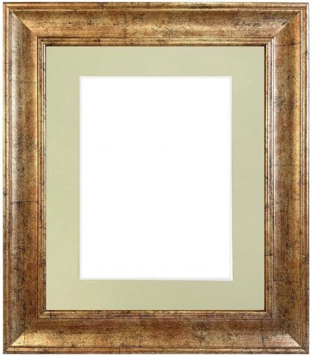 Scandi Fotolijst Antiek Goud met Lichtgrijs Passe-partout - 20x16 Inch - Goud