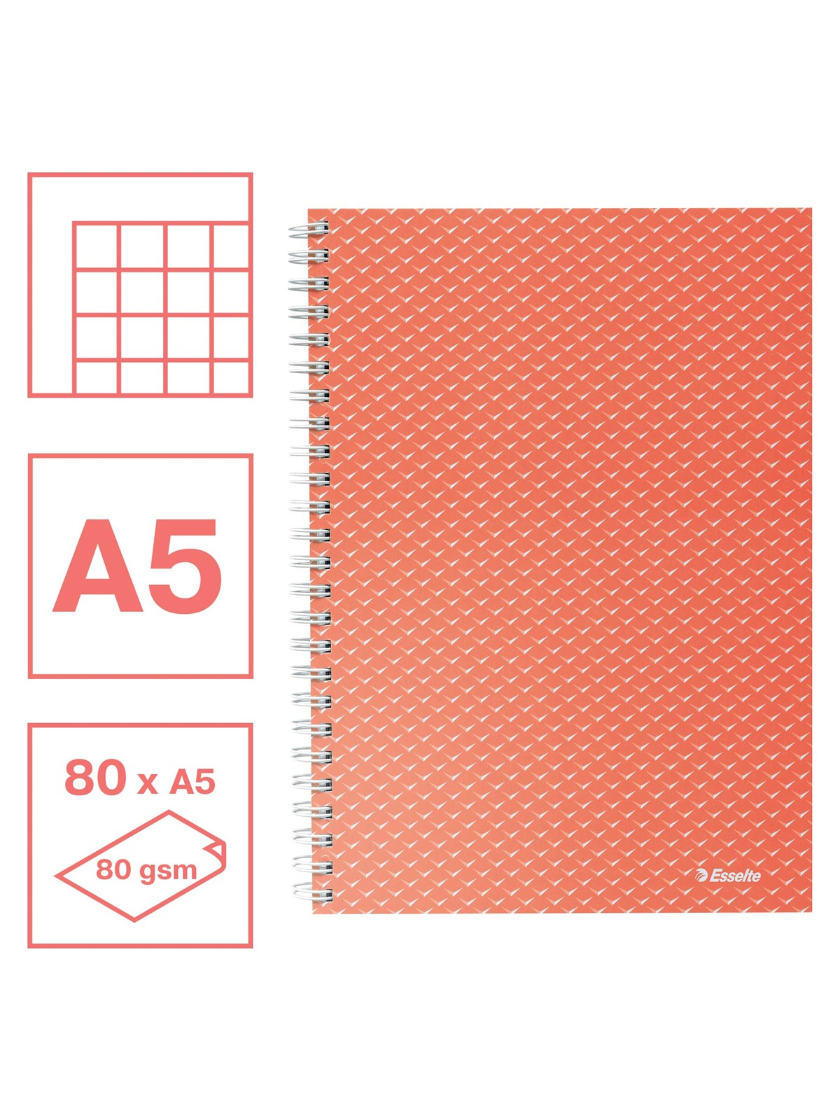 Esselte Colour'Breeze A5 Collegeblock kariert, Spiralbindung Koralle