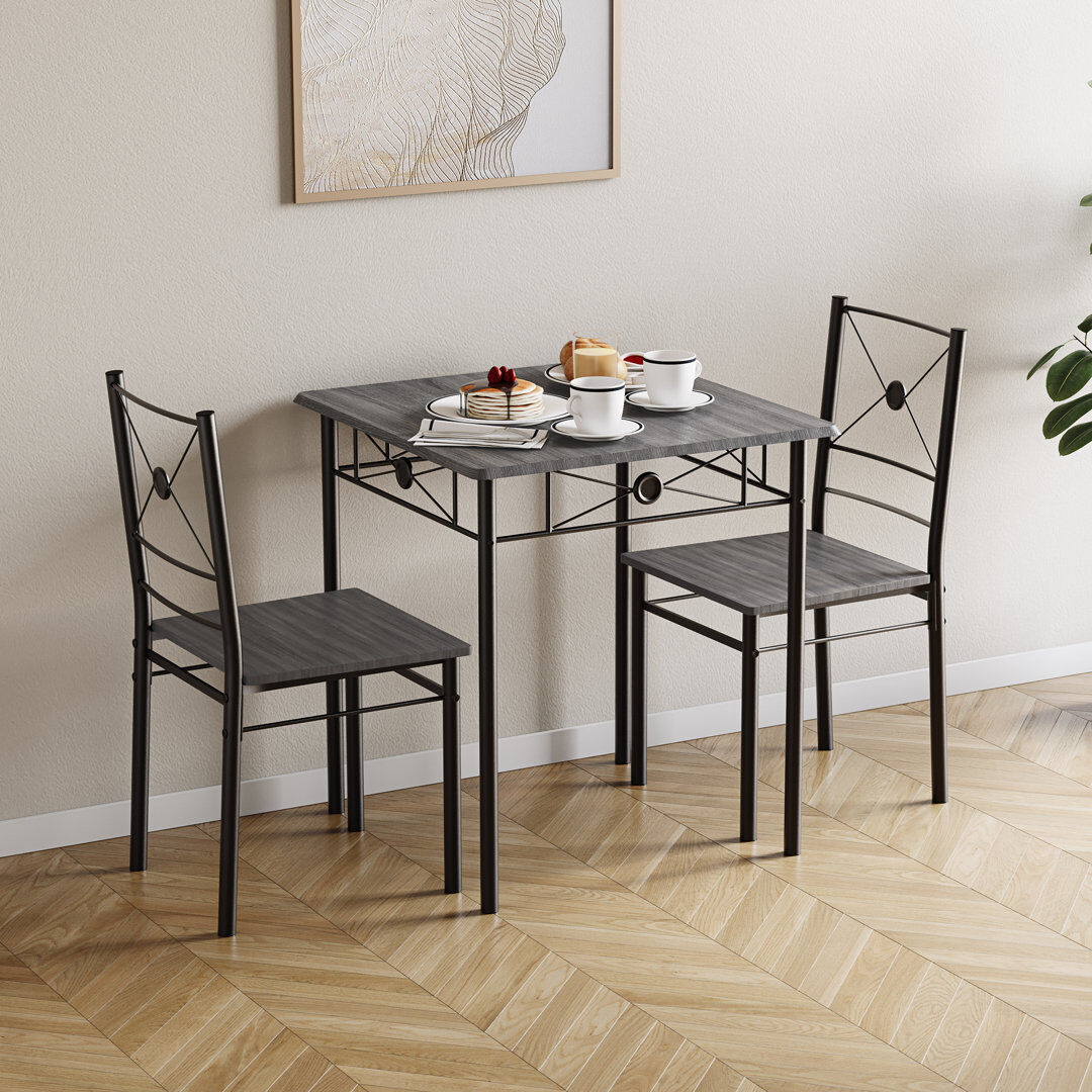 17 Stories Nyvaeh 2 -Person Dining Set Black/Grey 2
