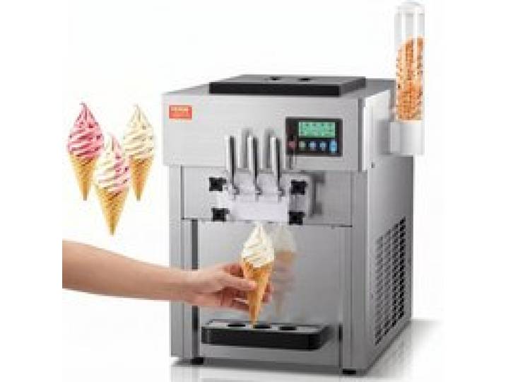 VEVOR Kommerzielle Eismaschine, 1800 W, 3-Geschmacksrichtungen, Softeismaschine Arbeitsplatte, 2 x 4 L Trichter, 2 x 1,8 L Zylinder, LCD-Bildschirm, Automatische Reinigung, Vorkühlung