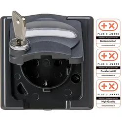 Kopp 103513001 BLUE ELECTRIC - Schutzkontakt-Steckdose mit Klappdeckel und Sicherheitsschloss (Nr. 11), Farbe: anthrazit