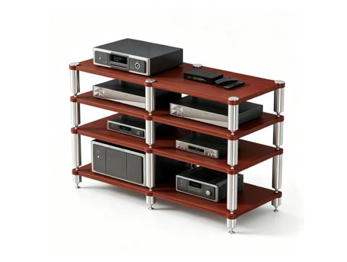 YHTCSXMD HiFi Rack, 2-4 Stufiges Audio Rack aus Holz Holzplatten und Aluminiumstützen, modular für Verstärker und Player, für Wohnzimmer und Audio-Bereiche