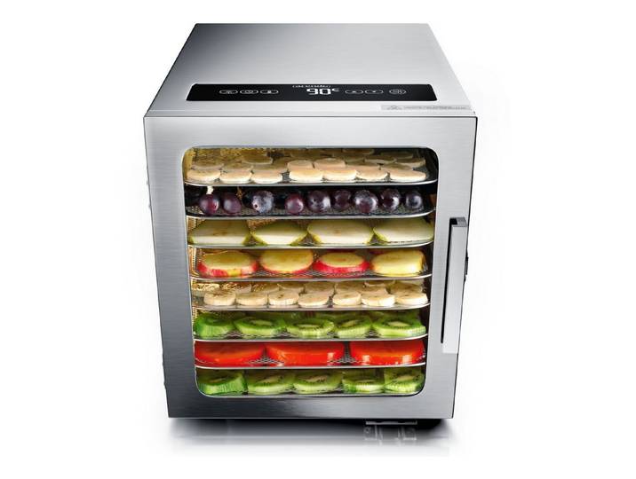 Arendo Dörrautomat 8 Etagen, 30-90°C, Edelstahl, mit Temperaturregler, Dörrgerät 500 W, 8 Etagen, Timer 24h, für Obst/Fleisch/Pilze, BPA-frei, GS, 8 Einlegefächer