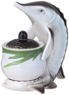 STP Goods Sturgeon Porcelain Black Caviar 3.4 fl oz Serving Dish with Lid - 3.4 fl oz