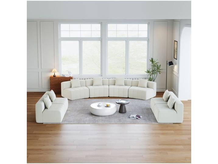 VUENOR Canapé modulable courbé 388x83 8x73 6 cm beige – 8 places 2 coussins sans montage